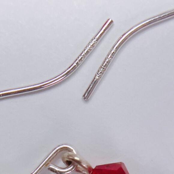 VTG Artisan Sterling Filled Swarovski Red Black Crystal Dangle Earrings Handmade - Picture 15 of 16